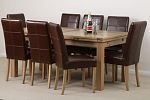 6ft x 3ft Solid Oak Extending Dining Table + 8 Brown Leather Stitch Back Chairs